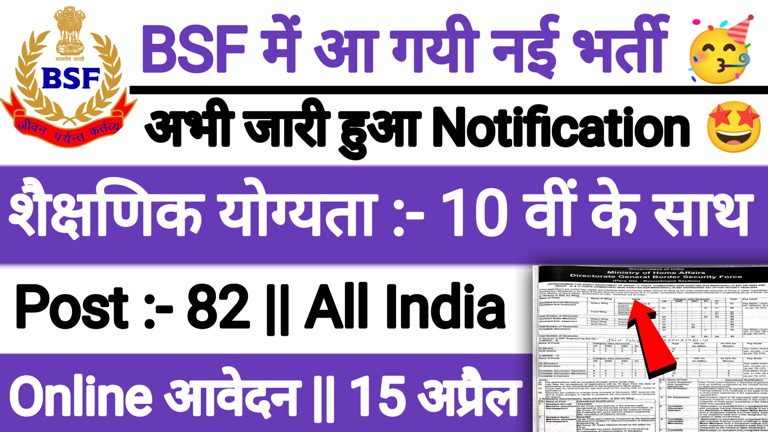 BSF New Recruitment 2024 BSF में आ गयी भर्ती पूरे राज्य से करें Online