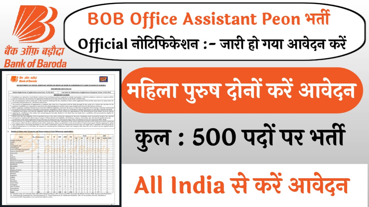 BOB Office Assistant Peon 500 Recruitment: