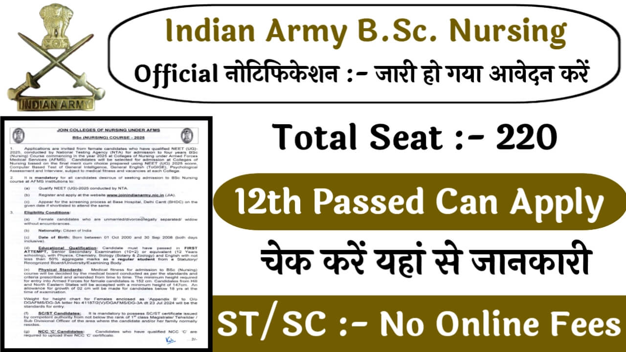 Indian Army B.Sc. Nursing 220 Seat: