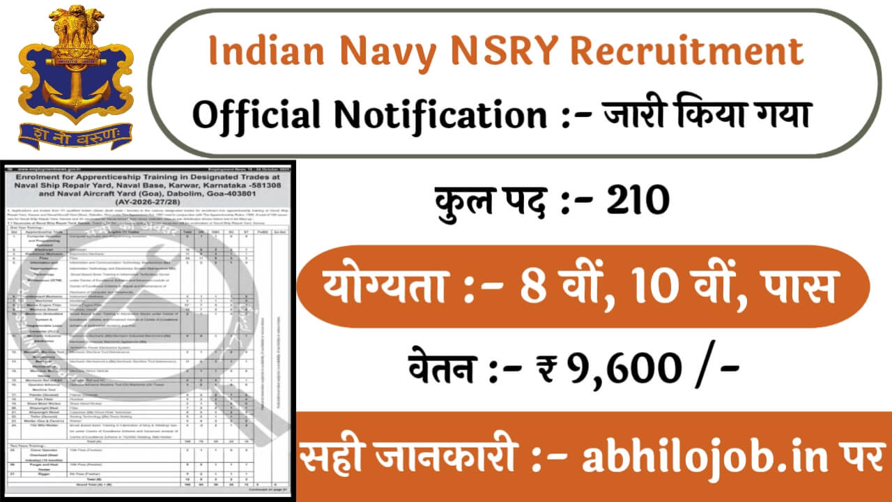 Indian Navy NSRY 210 Recruitment: