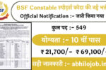 BSF Constable Sports Quota 549 Recruitment: