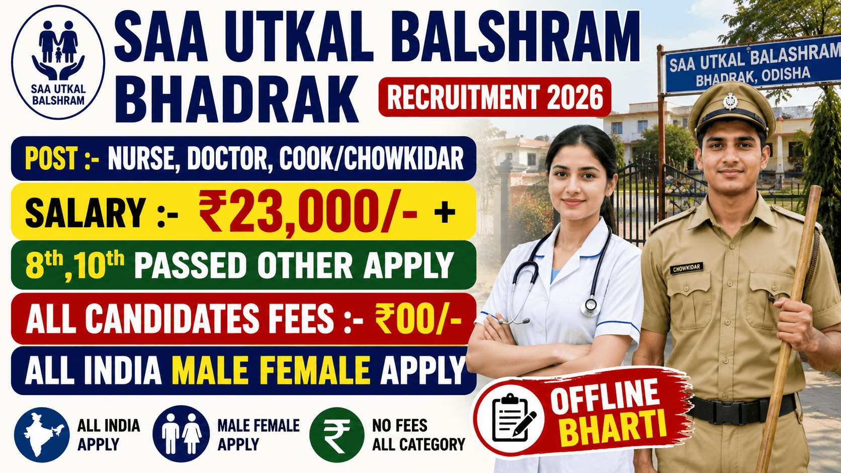 SAA Utkal Balashram Bhadrak 11 Recruitment 2026: