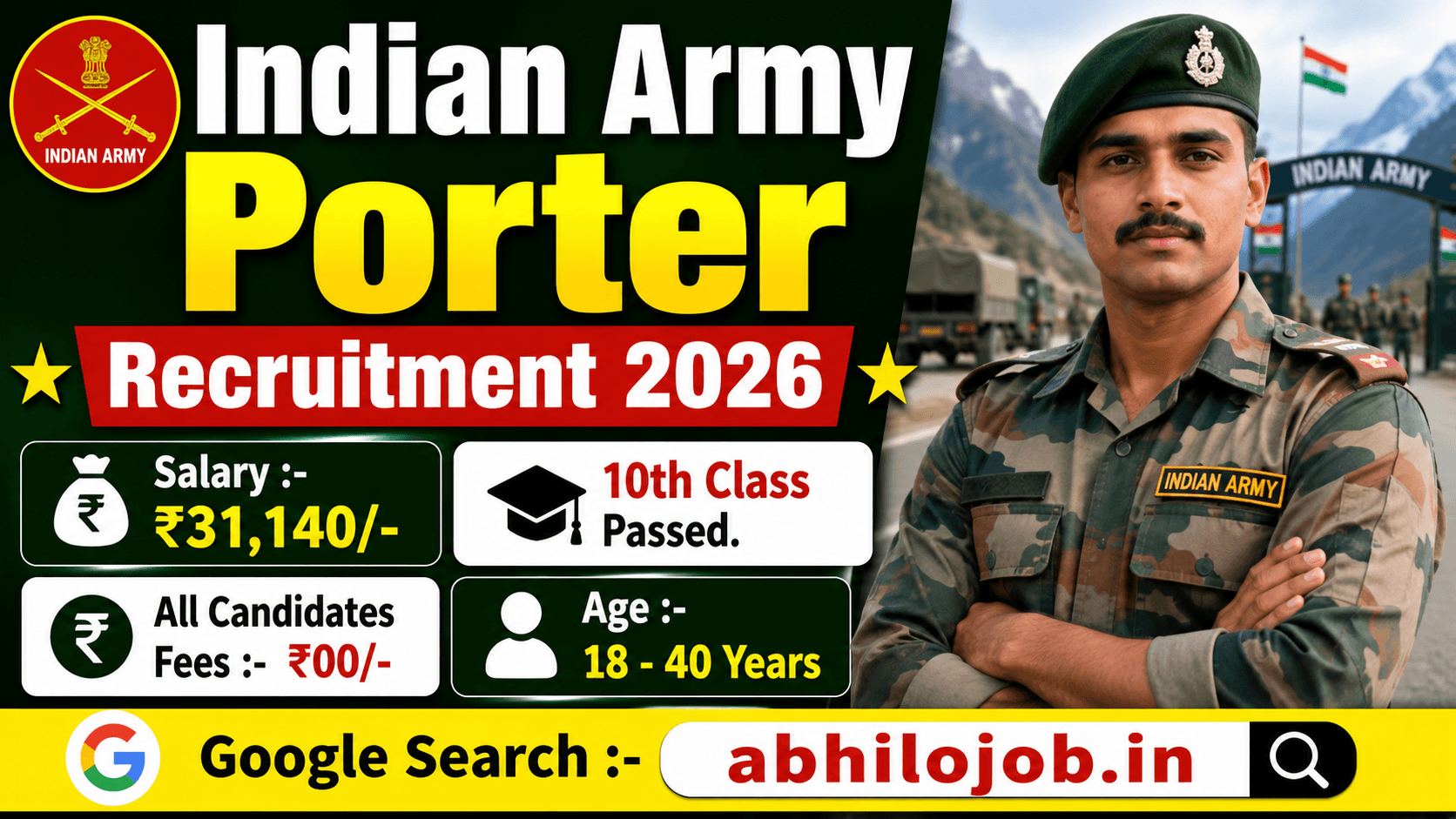 Indian Army Porter Akhnoor Recruitment 2026: