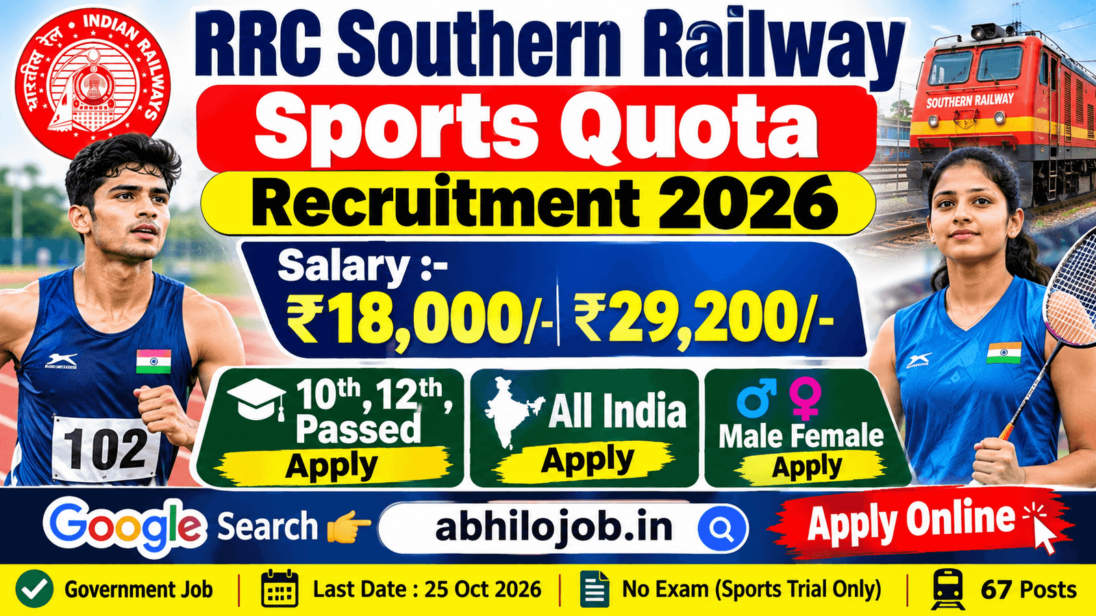 RRC Southern Railway 67 Recruitment 2026: