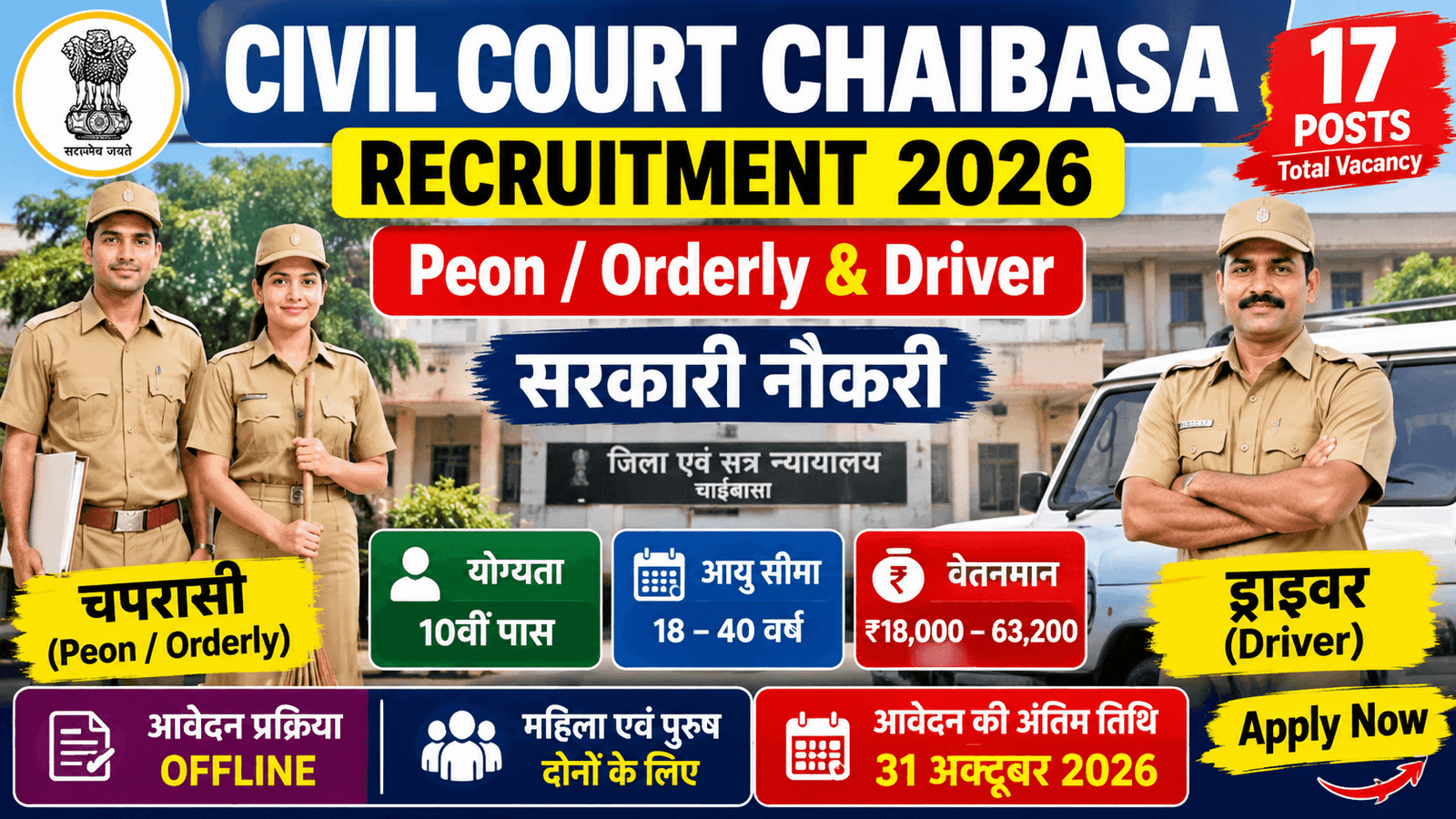 Civil Court Chaibasa 17 Recruitment 2026: